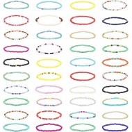 40Pcs Handmade Beaded Anklets For Women Boho Colorful Beads Ankle Bracelets Elastic Stretch Anklets Set For Women